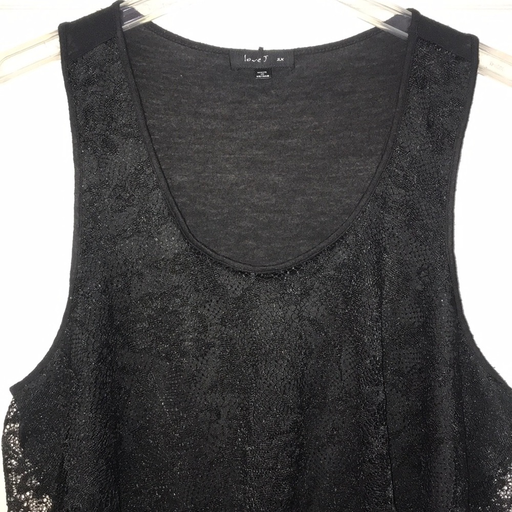 Love J tiered lace front, scoop neck black tank